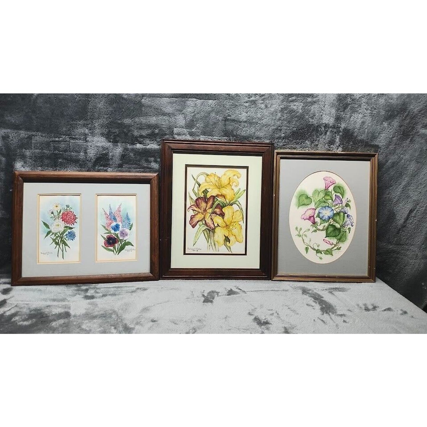 Lot of 3 - ORIGINAL Watercolors By BARBARA H. RIEHM Framed & Matted 1982 & 1985