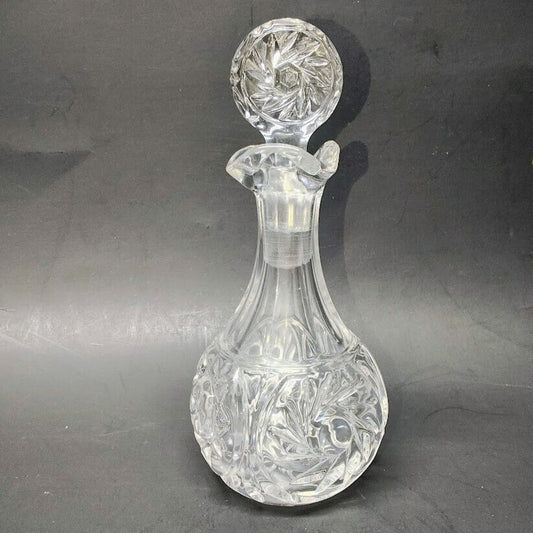 Crystal Clear Cut Glass Art Deco Decanter with Stopper Cruet