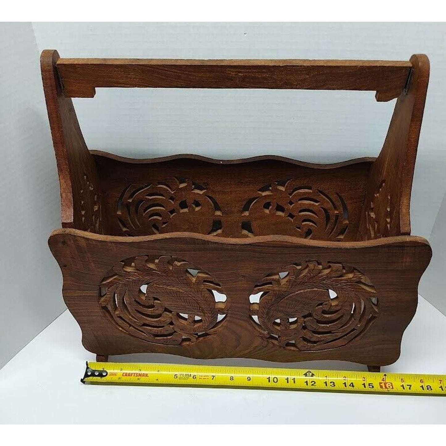 Vintage handmade wooden magazine rack-Newspaper rack-Letter holder-Carved Folk