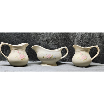 Pfaltzgraff Tea Rose Gravy Boat Server and Two (2) Creamers/Pitchers