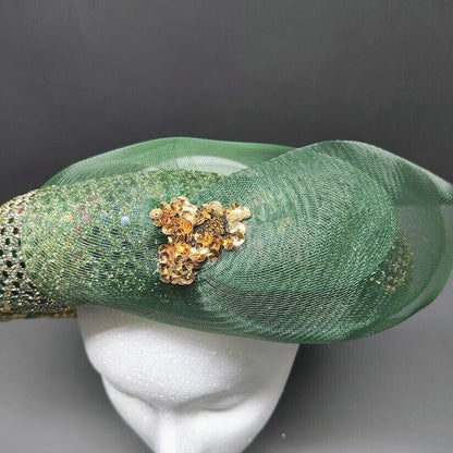 Women's Green Halo Headpiece Fascinator hat Chiffon & Sequin