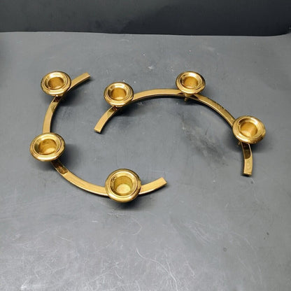 2 Half Circle Brass candle stick holders centerpiece surrounding 6 Candles