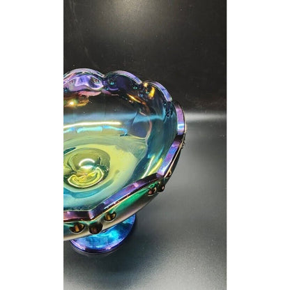 Carnival Glass Blue Carnival glass pedestal dish candy Indiana Glass