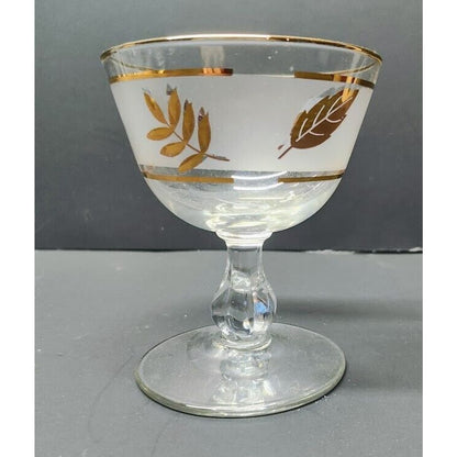 Libbey Frosted Gold Leaf Footed Glasses- Set of 7-1960's