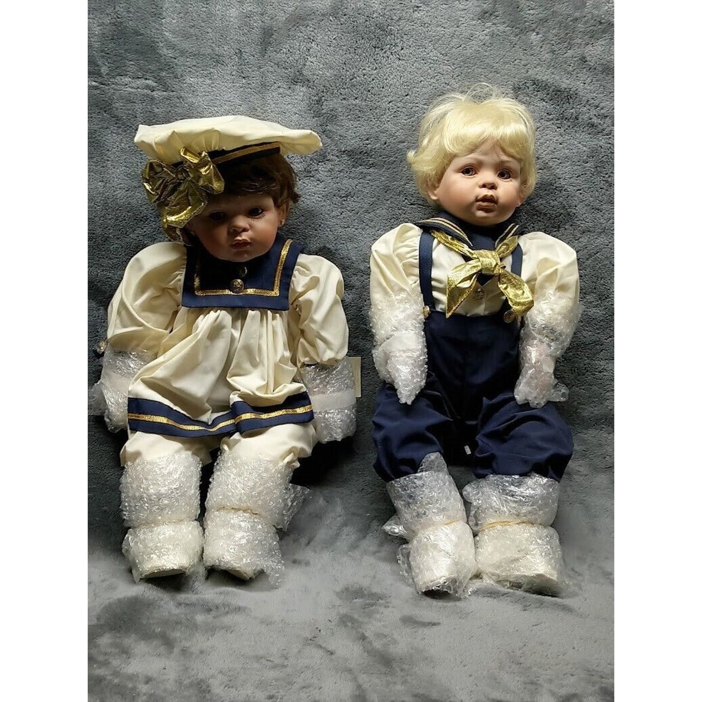 PAIR Precious Heirlooms 1991 Spanos Jacques & Jolie Nautical Porcelain Boy Doll