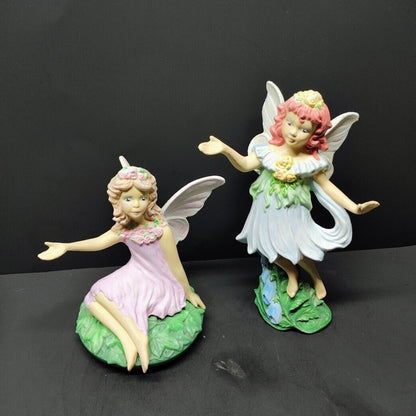 Lot of 2 Hand painted ceramic Fairies 8 inch Tall & 9 inch Tall Great for a gift