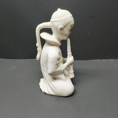 Boy Playing Flute White Porcelain Figurine ARDALT Japan Mid Century Statue 5.5''