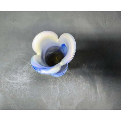 Unique Vintage Art Glass Vase Tall Blue White Swirls Vase 10.5in Tall