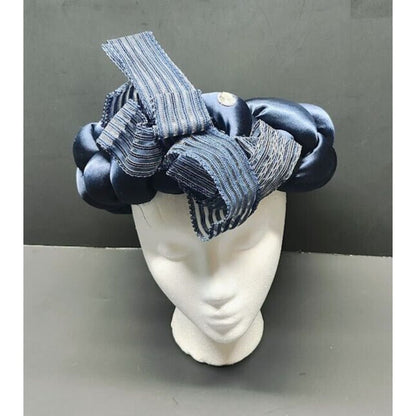 Women's Blue halo headpiece Fascinator hat Silk Ribbon & Gem