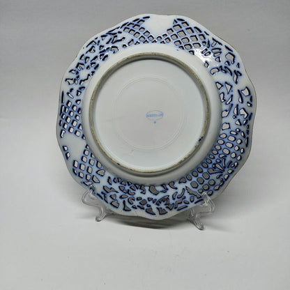 Fine Meissen Porcelain Cobalt Blue Reticulated Plate With Man & Woman Medallion