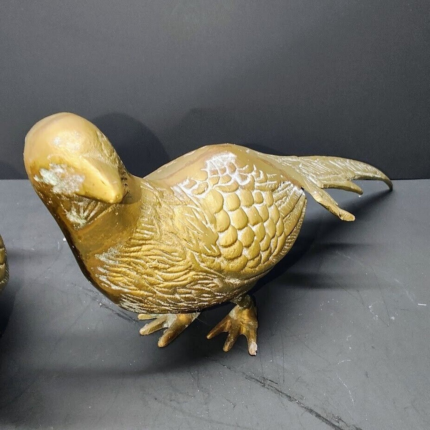 2 Vintage Solid Brass Pheasant Peacock Bird Figurine Statue 12.5in 13in MCM