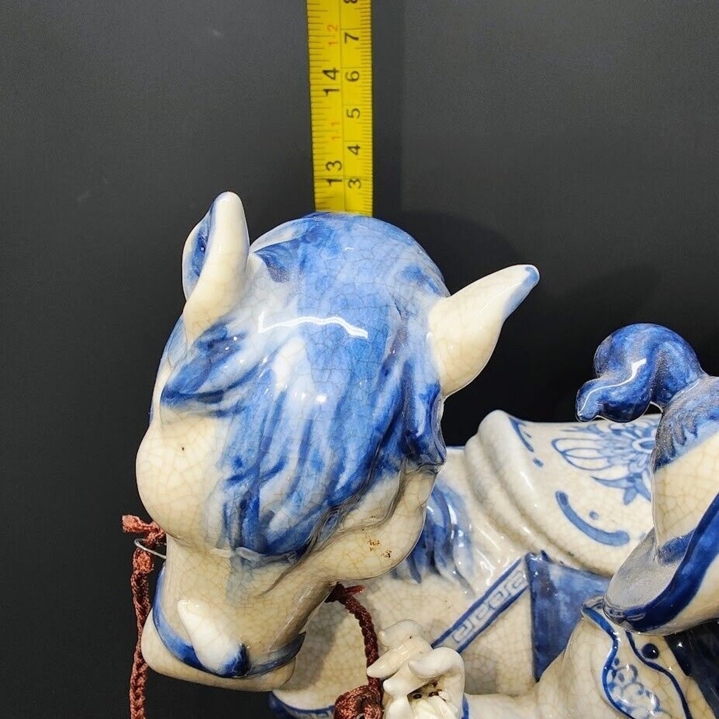 Bombay Horse & Traveler Asian Man Large 13.5” Figurine Blue White Porcelain Vtg