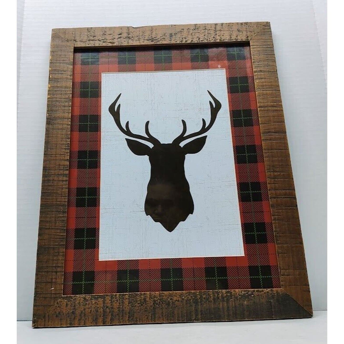 18.5" x 14.5" Wood Frame With Buffalo Plaid Deer silhouette Art