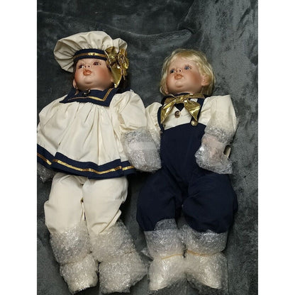 PAIR Precious Heirlooms 1991 Spanos Jacques & Jolie Nautical Porcelain Boy Doll