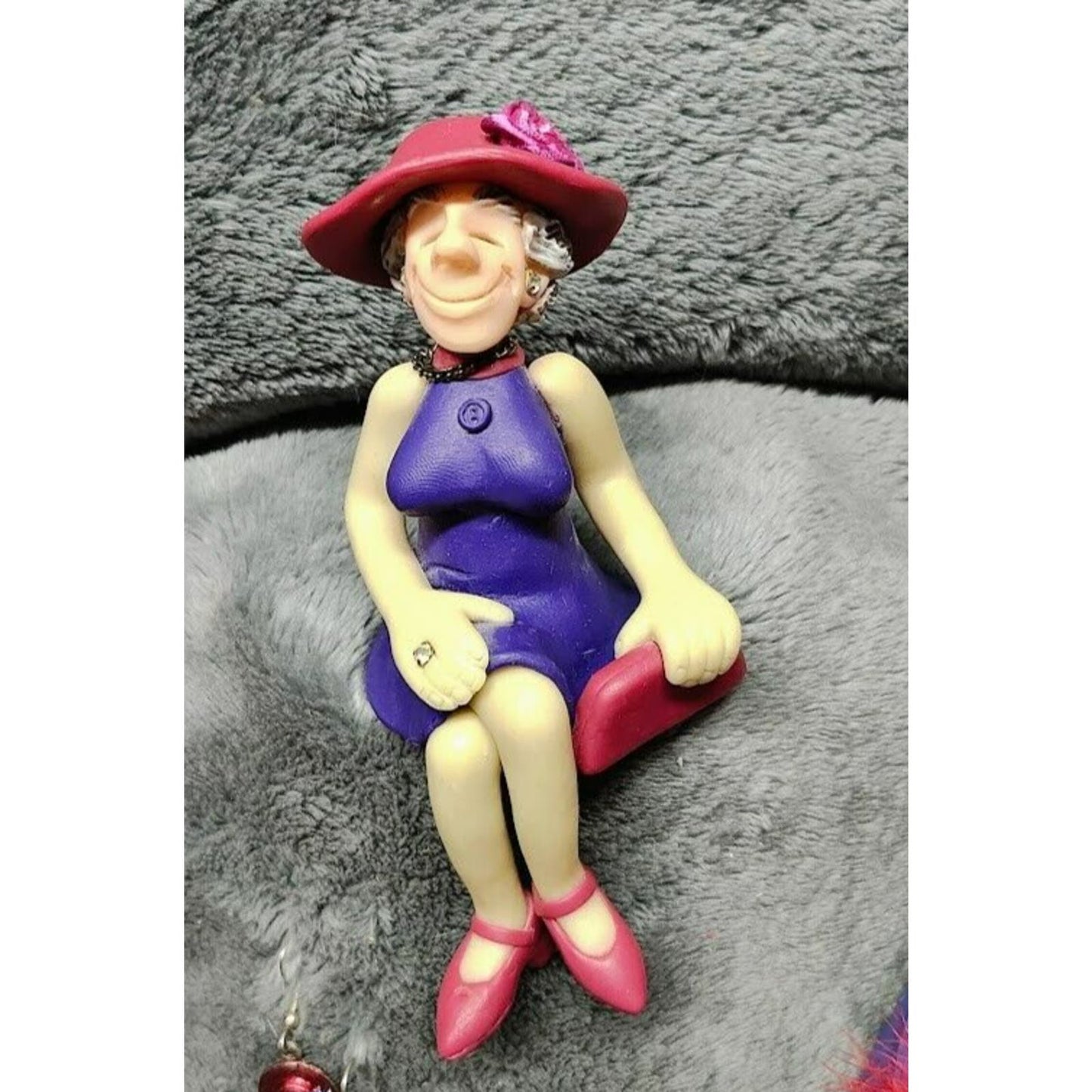 Red Hat society items 4 pcs - shelf sitter, bobble head, earrings, trinket box