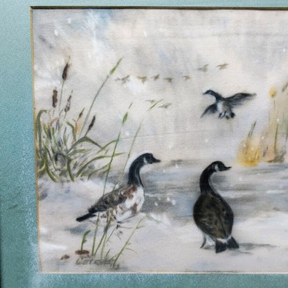 Original art of Geese near lake during the winter. Signed by Celeste 15" x 19.5"