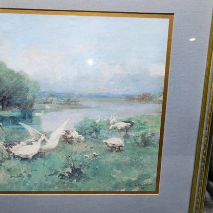 Luigi Chialiva "Guarding the Flock" Signed Print Matted & Framed 21"x 18"