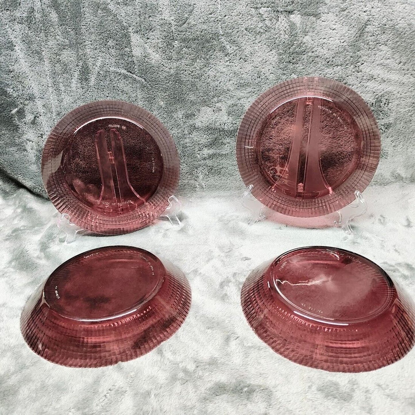 Fortecrisa Pasta Salad Bowls 1.75"Rim Set of 4 Mexico Purple Amethyst Glass 8.5"