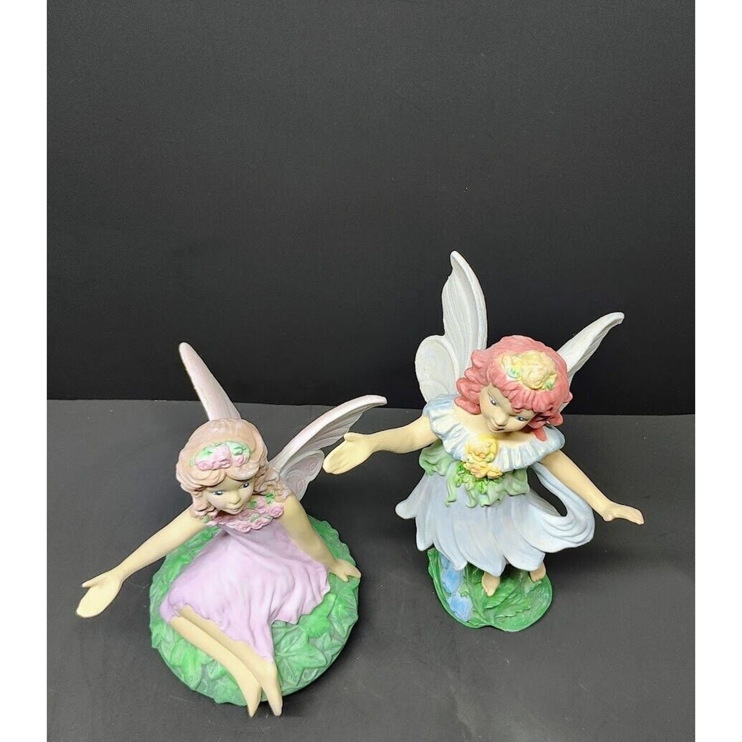 Lot of 2 Hand painted ceramic Fairies 8 inch Tall & 9 inch Tall Great for a gift