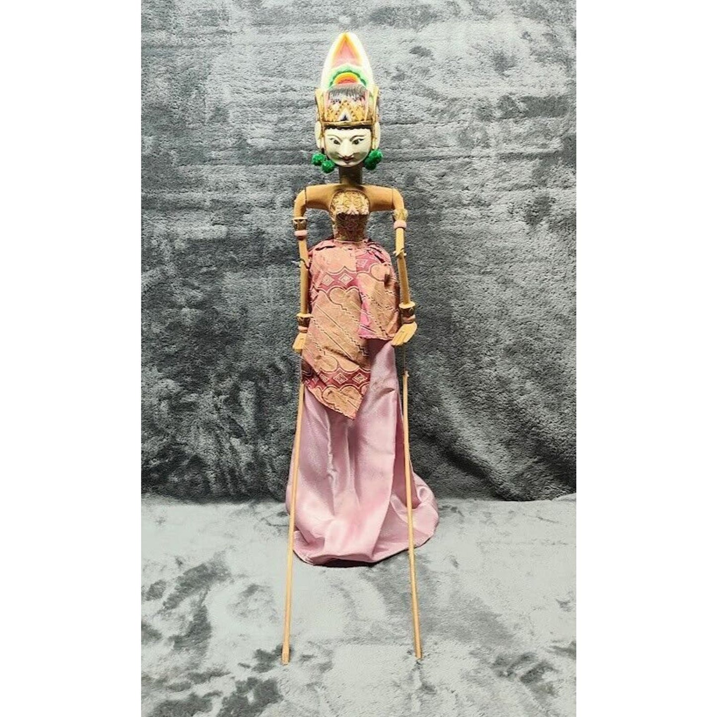 Vintage Wayang Golek Wooden Bali Puppet Indonesia Asian Stick Puppet Marionette