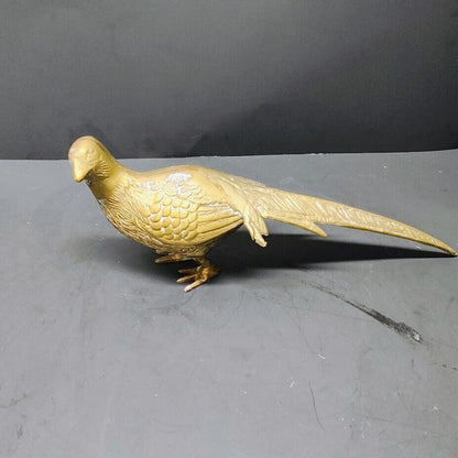 2 Vintage Solid Brass Pheasant Peacock Bird Figurine Statue 12.5in 13in MCM