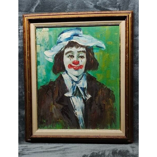 Vintage Colorful Clown Painting On Canvas Signed Bradbury