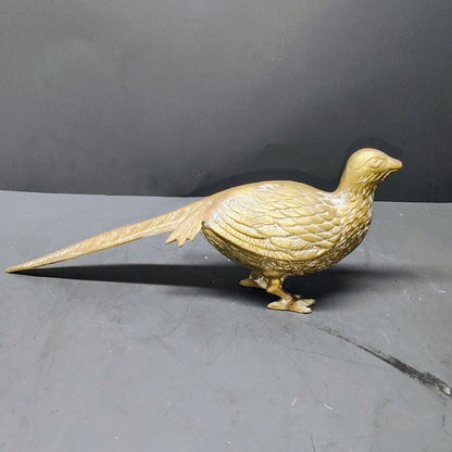 2 Vintage Solid Brass Pheasant Peacock Bird Figurine Statue 12.5in 13in MCM