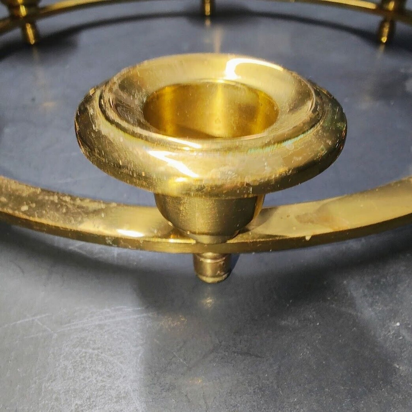 2 Half Circle Brass candle stick holders centerpiece surrounding 6 Candles