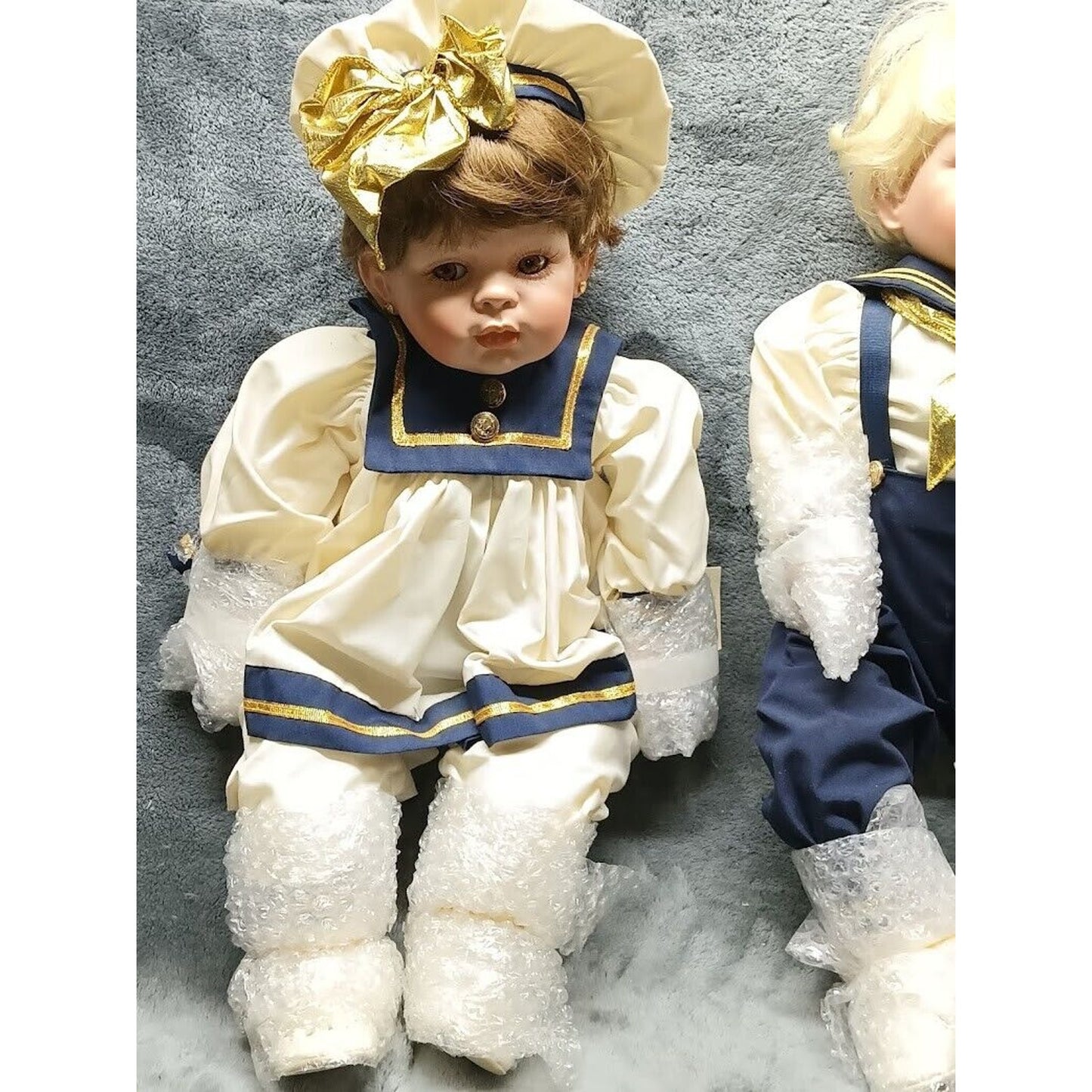 PAIR Precious Heirlooms 1991 Spanos Jacques & Jolie Nautical Porcelain Boy Doll