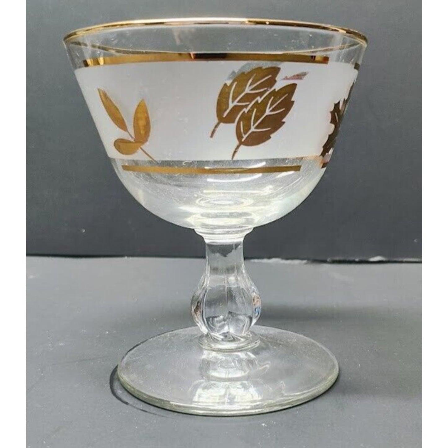 Libbey Frosted Gold Leaf Footed Glasses- Set of 7-1960's