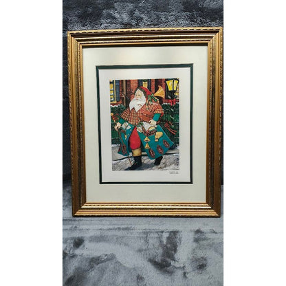 lot of 4 - Nadine Harper in Gold Frames and Matted Santa Claus Christmas Prints