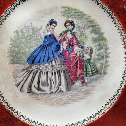 Vintage M R Victorian Red Filigree Hand Painted Gold Porcelain 10.75in Plates