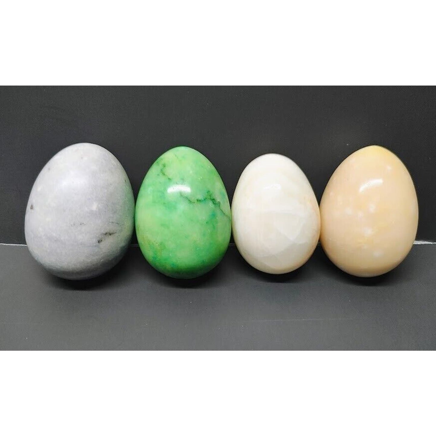 Vintage Marble Alabaster Granite Stone Eggs Lot of 4 - Blue,Green,Yellow,White