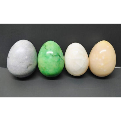 Vintage Marble Alabaster Granite Stone Eggs Lot of 4 - Blue,Green,Yellow,White