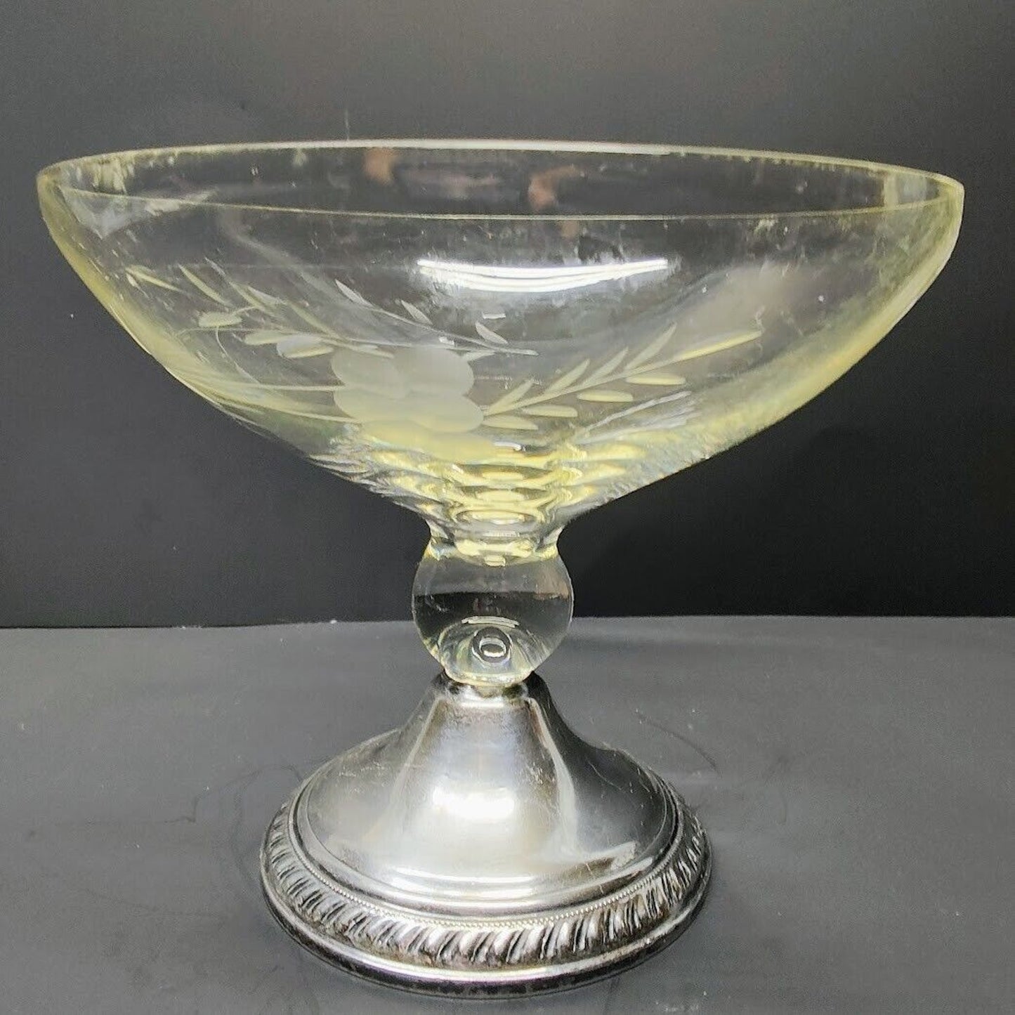 Vintage DUCHIN CREATION - Sterling silver base - etched glass Compote candy dish