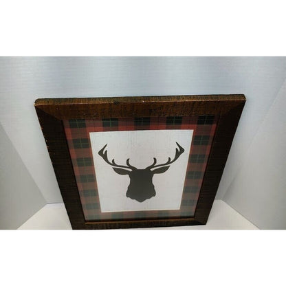 18.5" x 14.5" Wood Frame With Buffalo Plaid Deer silhouette Art