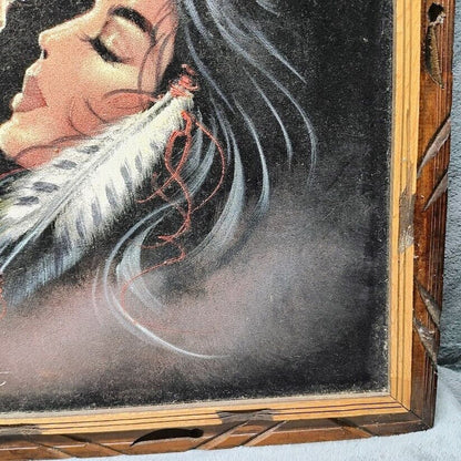 Ortiz Signed Black Velvet Oil Painting Native American Warrior & Squaw Kissing!