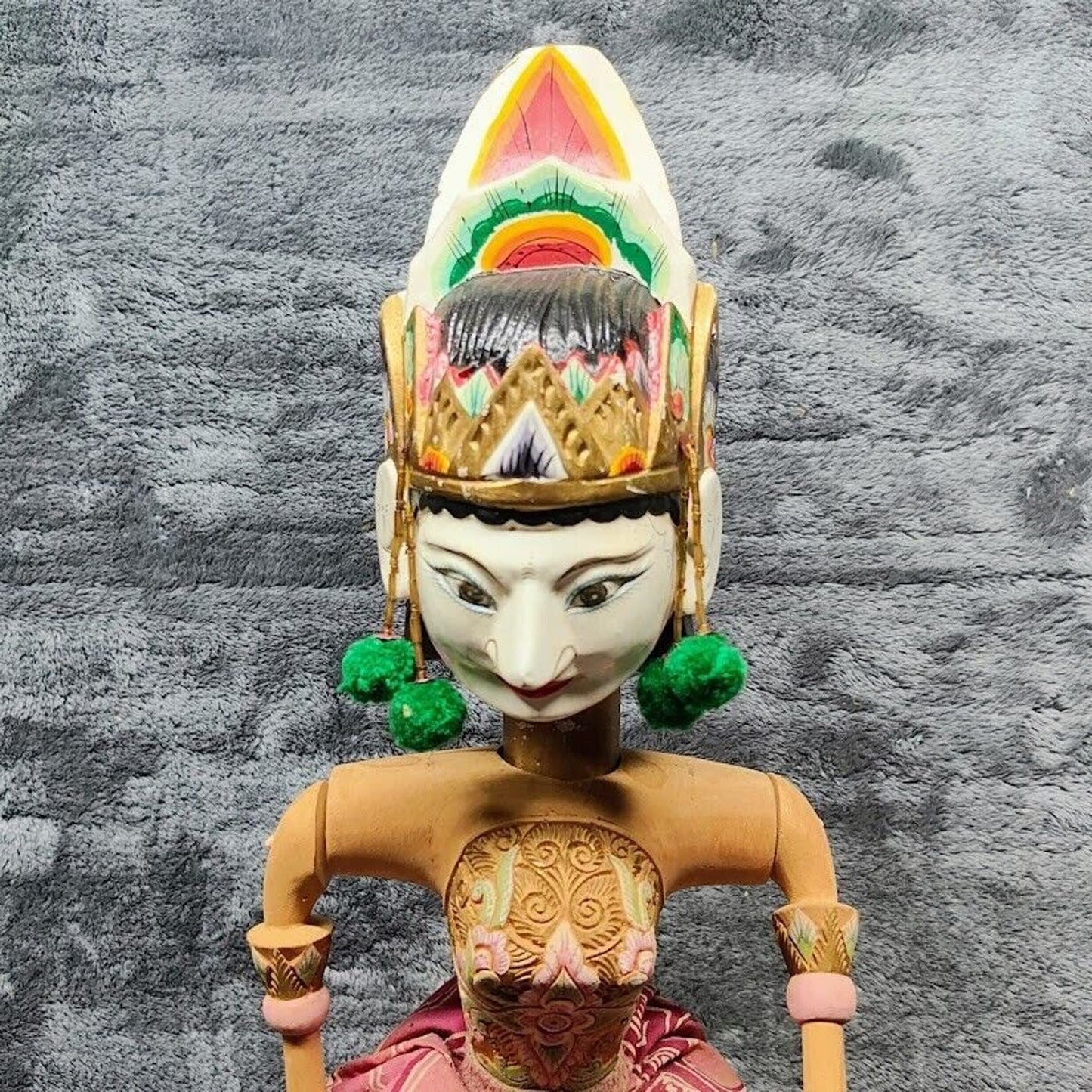 Vintage Wayang Golek Wooden Bali Puppet Indonesia Asian Stick Puppet Marionette