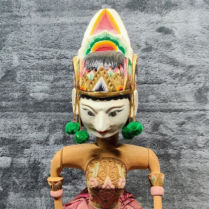 Vintage Wayang Golek Wooden Bali Puppet Indonesia Asian Stick Puppet Marionette