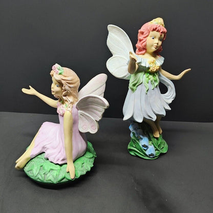 Lot of 2 Hand painted ceramic Fairies 8 inch Tall & 9 inch Tall Great for a gift