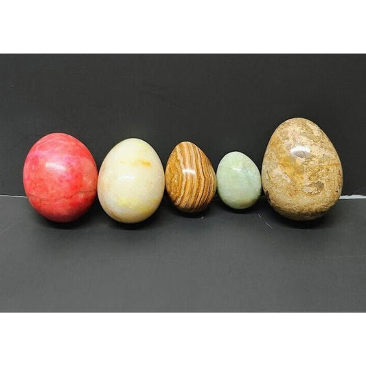 Vintage Marble Alabaster Granite Stone Eggs Lot of 5 - Small, Medium & Large