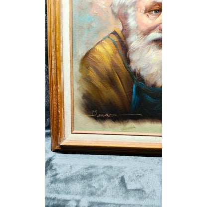 VTG Signed Benson Old Man Portrait Smoking Pipe Oil Canvas Painting Framed