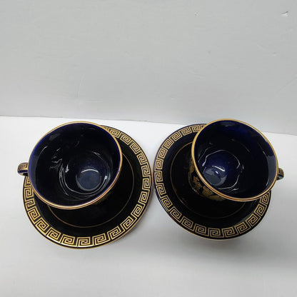 Spyropoulos GREECE 24K Gold Cobalt Blue - S Tea Cup & Saucer Lot of 2