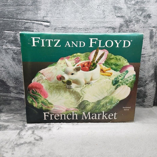 NEW Fitz & Floyd French Market Sectioned Server Large Platter Tray w/ Pig