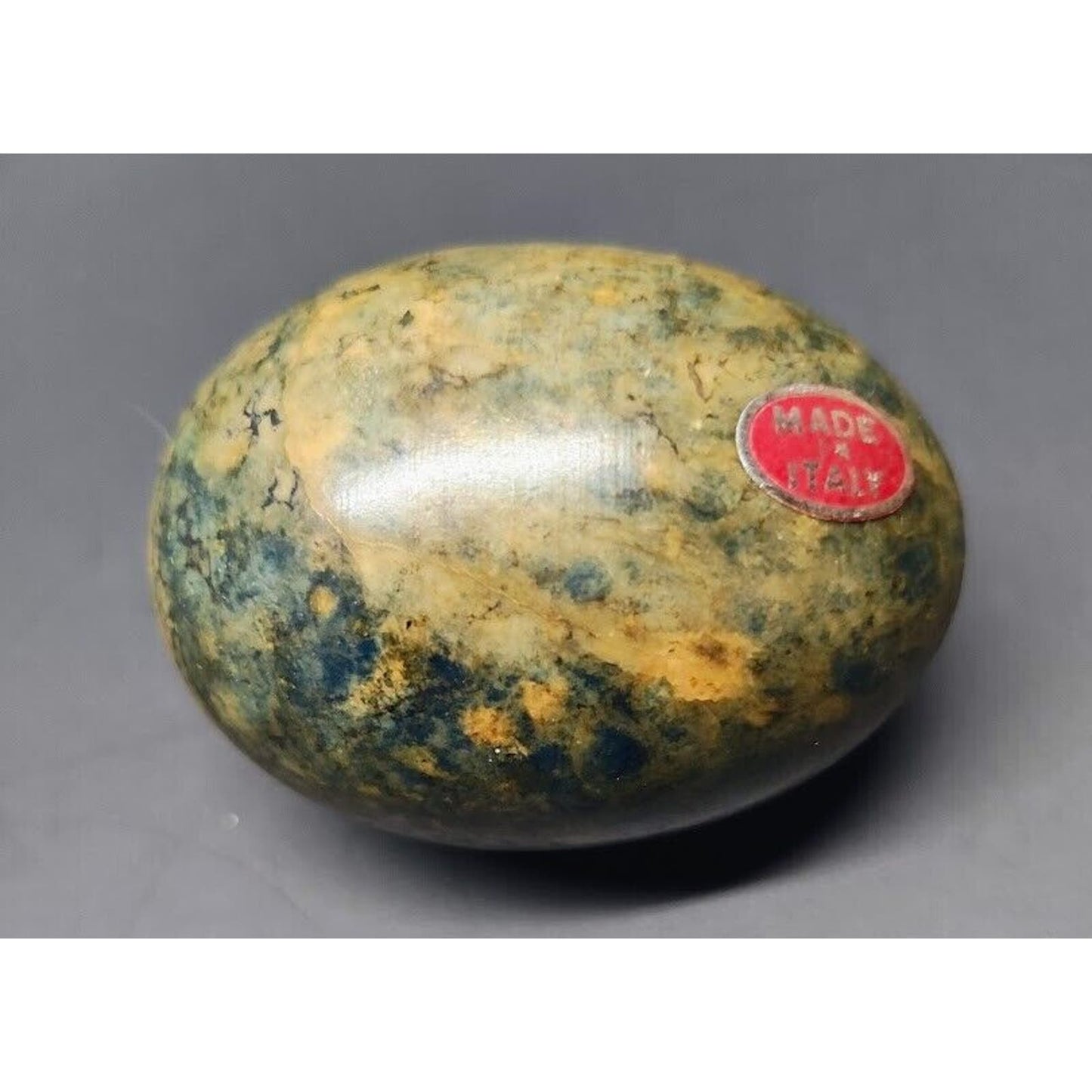 Vintage Italian Stone Egg Easter Egg Dark Green 2.5 inches With Sticker