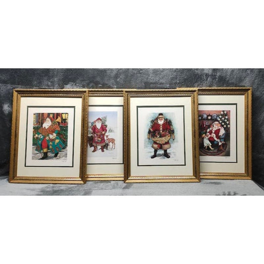 lot of 4 - Nadine Harper in Gold Frames and Matted Santa Claus Christmas Prints