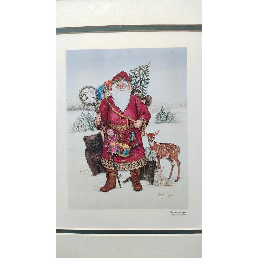 lot of 4 - Nadine Harper in Gold Frames and Matted Santa Claus Christmas Prints