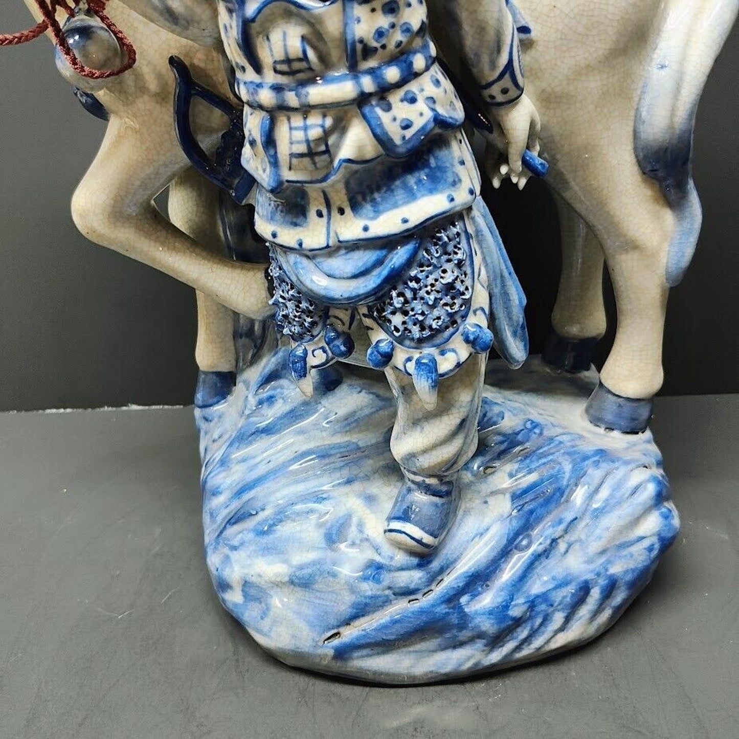 Bombay Horse & Traveler Asian Man Large 13.5” Figurine Blue White Porcelain Vtg