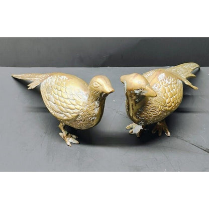 2 Vintage Solid Brass Pheasant Peacock Bird Figurine Statue 12.5in 13in MCM