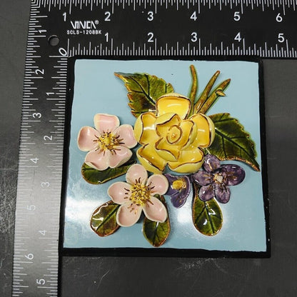 4.25" Porcelain Floral Tile, 3D Very Unique, to Display or use